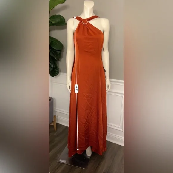 Halston Heritage Genevieve Orange Maxi Satin Evening Dress Sz 2 595$